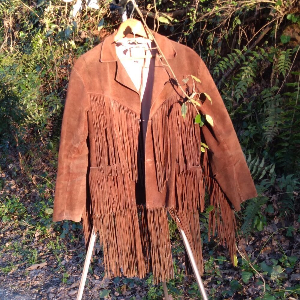 Pypsa Vintage 60's/70's  Brown Suede Extra Long Fringe Western Unisex Jacket SzM - Picture 4 of 16